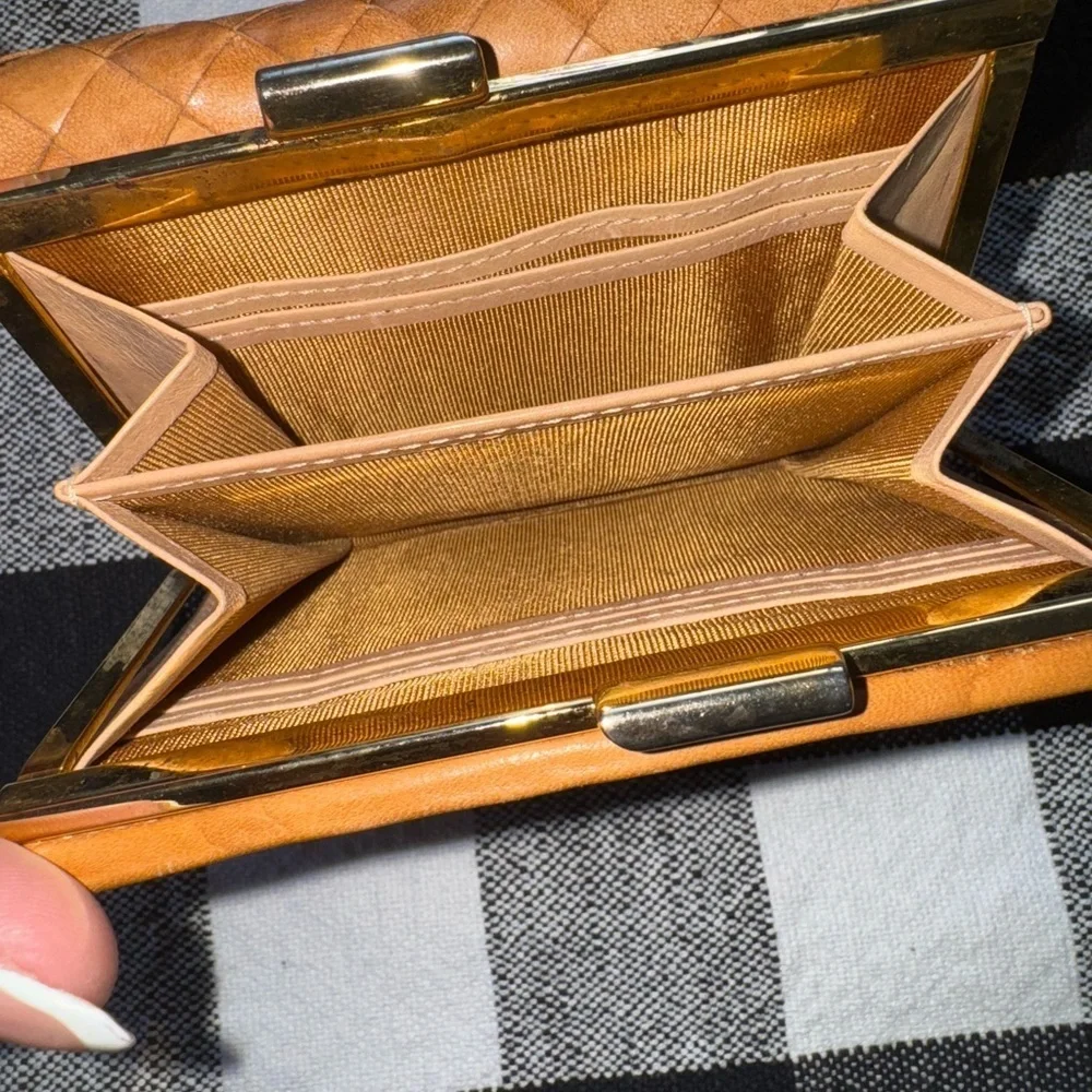 Tan Woven Leather Wallet Compact Design